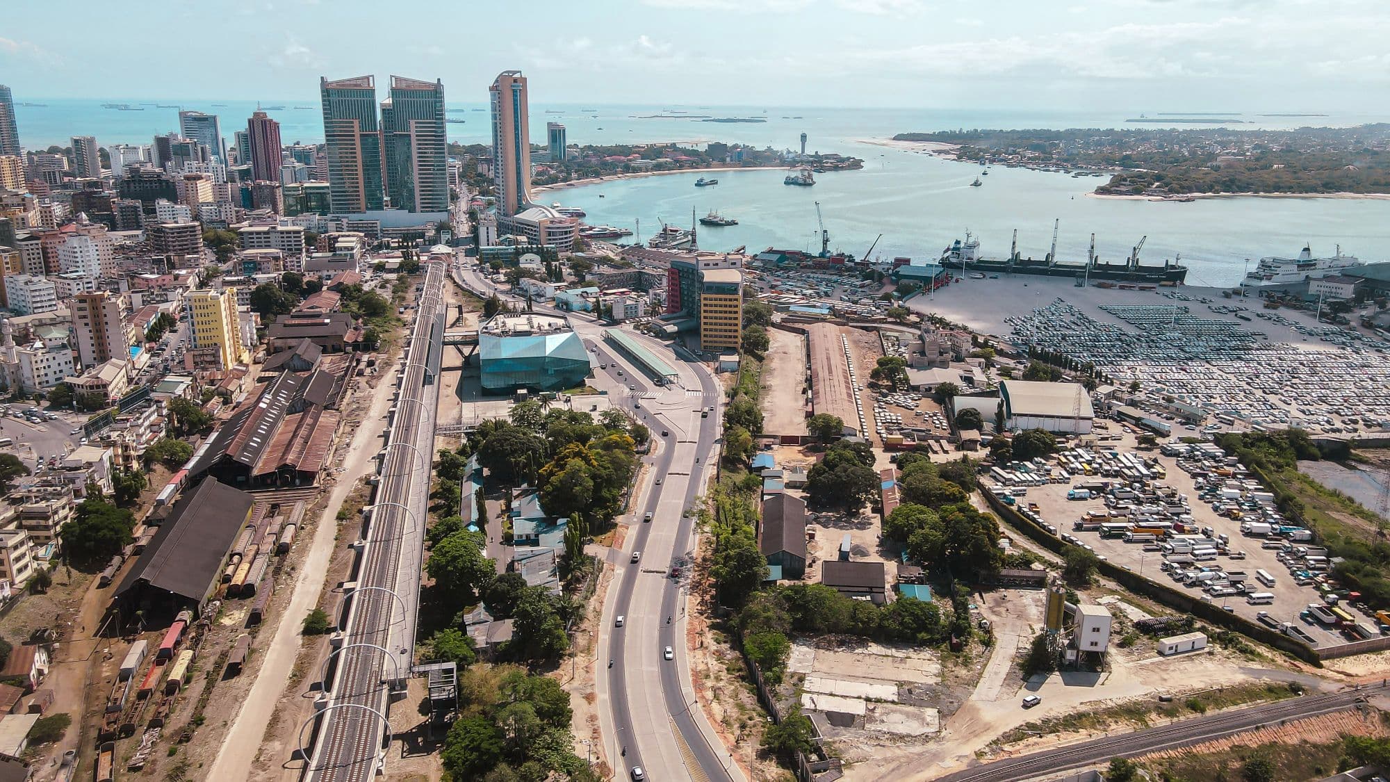 Aerial view of Dar es Salaam's harbour and city centre